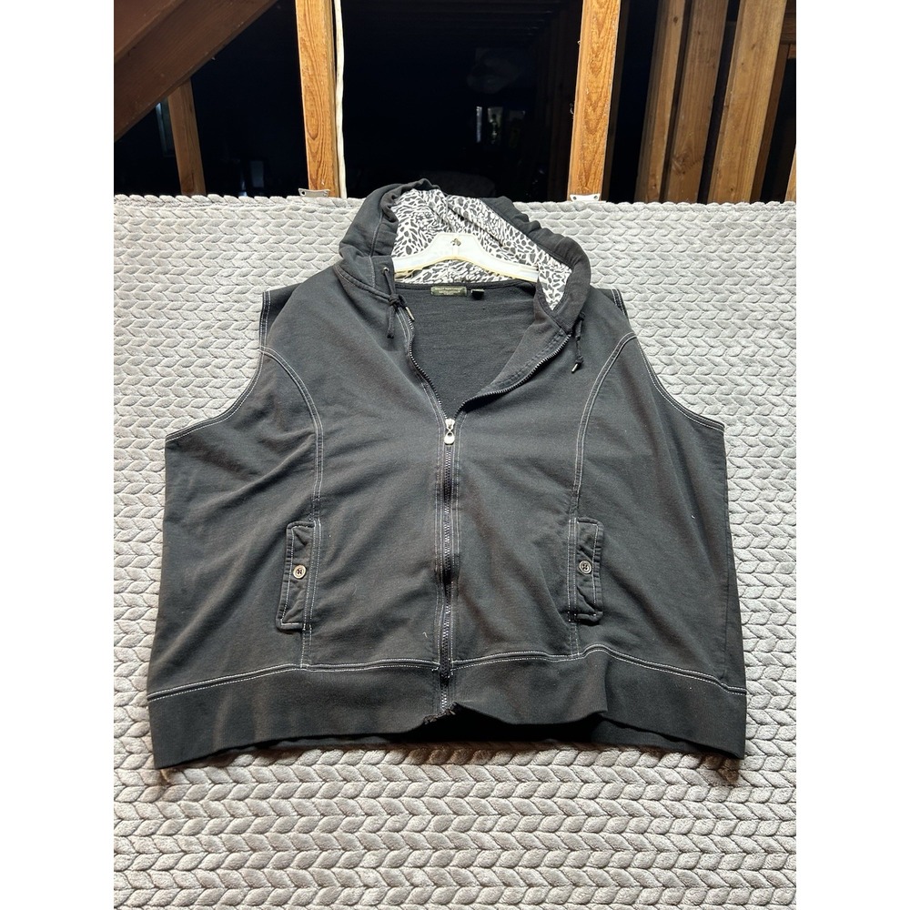 Great Northwest Womens 3X Black Hooded Vest Animal Print Full Zip Cotton Blend